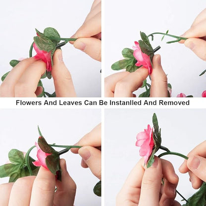 Miracliy 8Pcs 66FT Pink Flower Garland, Artificial Rose Floral Vines Fake Hanging Spring Flower Garland for Wall Backdrop Wedding Arch Tea Party Door Mantle Decoration