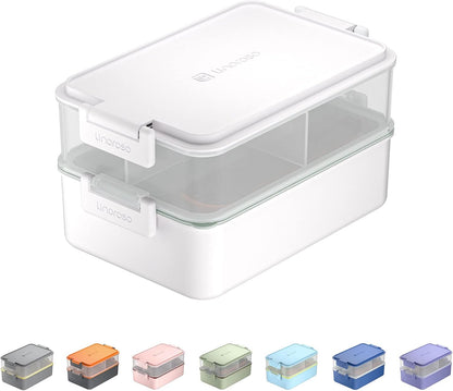 linoroso Stackable Bento Box Adult Lunch Box | Meet All You On-the-Go Needs for Food, Salad and Snack Box, Premium Bento Lunch Box for Adults Include Utensil Set, Dressing Containers - Chalk White