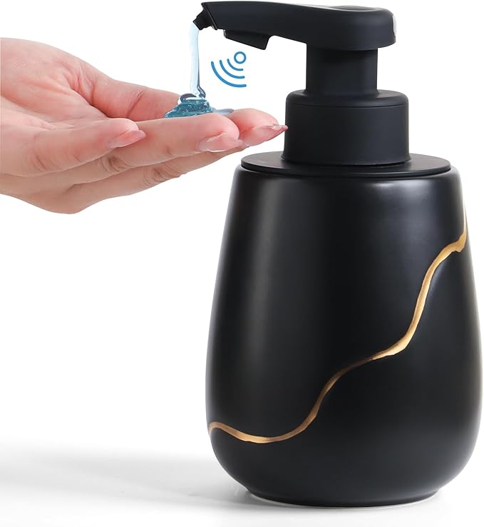 BosilunLife Automatic Soap Dispenser Bathroom - Liquid Hand Free Dispenser Smart Electric Lotion Soap Dispenser Touchless with Waterproof Pump Rechargeable Dish Soap Dispenser Ceramic Black