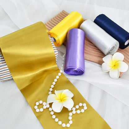 TONIFUL 6 inch x 22yd Wide Dark Gold Satin Ribbon Solid Fabric Ribbon for Cutting Sewing Ceremony Party Decoration Chair Sash Table Runner Car Bows Indoor Outdoor Yard Decor