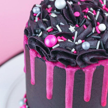 Black Pink Sprinkles for Cake Decorating, Baking - Fancy Minnie Mouse Sprinkles for Cupcake Decorating - Edible Minnie Mouse Cake Decorations in Pink and Black Princess with Jimmies, Pearls