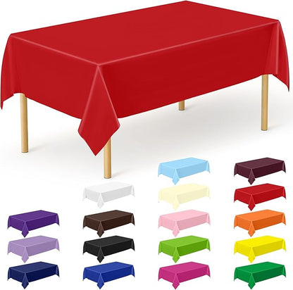 12 PCS Red Disposable Plastic Tablecloth, Party Red Plastic Table Cloth Disposable, Waterproof Smooth Table Cover, 54 X 108 IN Table Cloth Rectangle Table for Outdoor Events Birthdays Weddings Picnics
