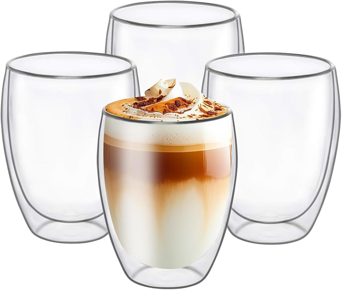 6.8OZ Double Wall Espresso Cups Set of 4, Clear Expresso Shots Cup, Double Wall Insulated Espresso Mugs, Tazas de Cafe Expreso