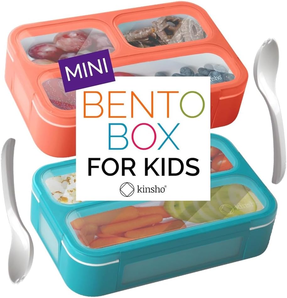 Snack Containers - Mini Bento Box, Small Lunch Boxes for Kids Toddlers Boys Girls, Leakproof 3 Compartment Containers for Meal or Snacks