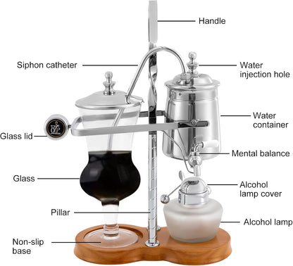 Loyalheartdy Vintage Siphon Coffee Maker, Belgian Luxury Syphon Coffee Machine with Royal Family Temperament