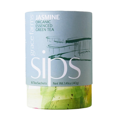 Grace Farms Organic JASMINE Green Tea (16 Pyramid Sachets) | Fragrant and Sweet | Fairtrade and Kosher Certified | Best Green Tea | Gives Back 100% of Profits