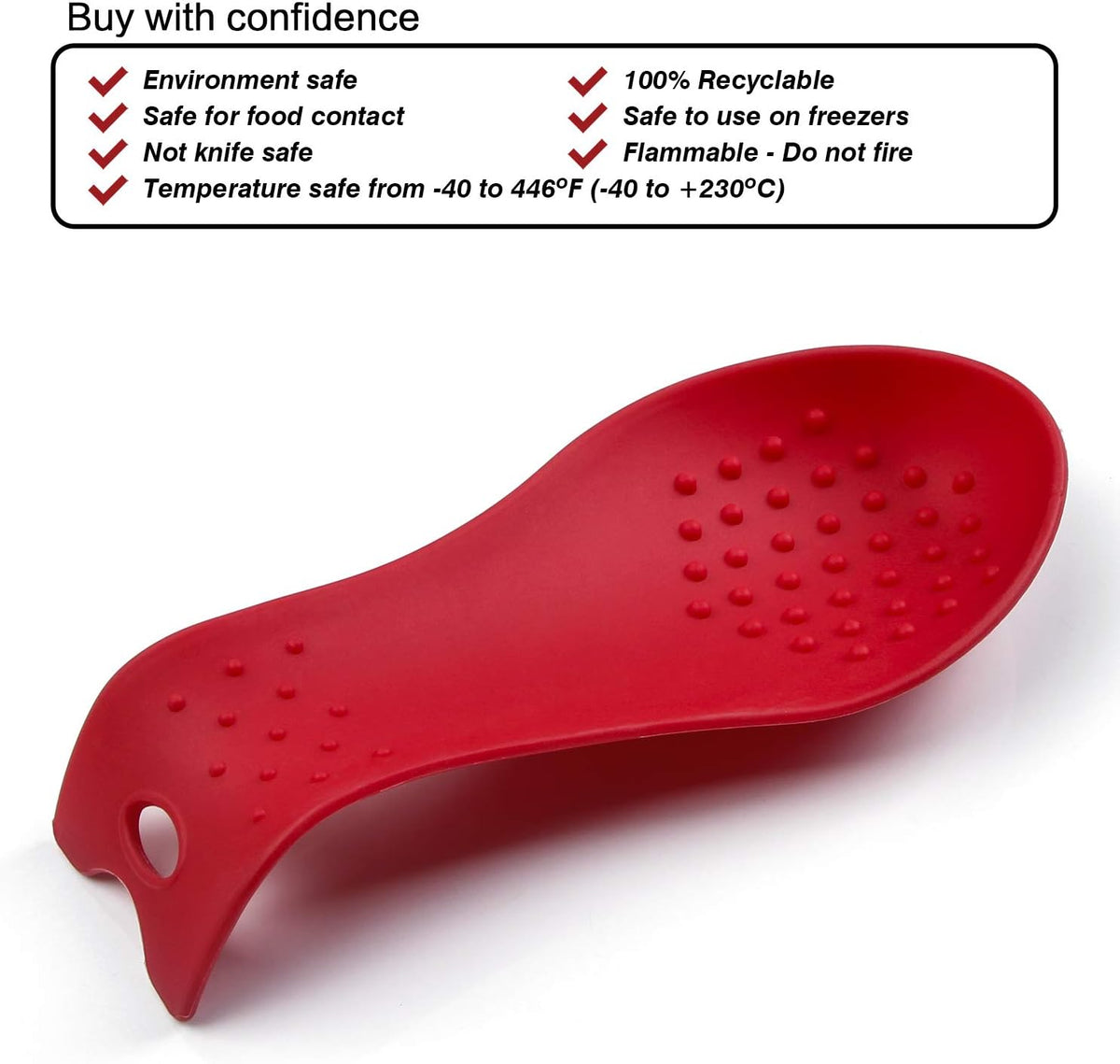 MSY BIGSUNNY Silicone Spoon Rests, Cooking Utensils Holder for Kitchen (2, Red-Red)