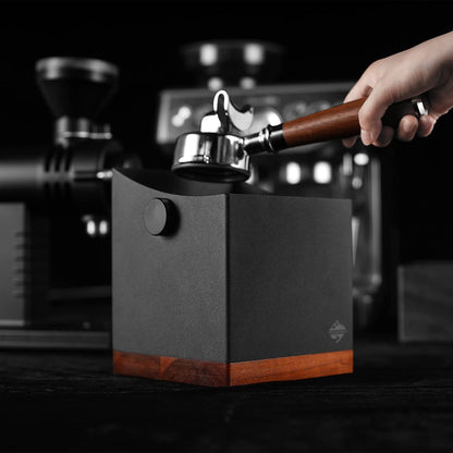 CrossCreek Coffee Knock Box, 2.5L Large Espresso Grounds Container, Metal & Walnut Wood, Removable Silicone Knock Bar & Non-Slip Base