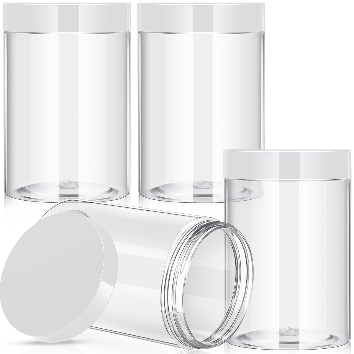 Patelai 4 Pieces Round Wide-mouth Leak Proof Plastic Container Jars with Lids for Travel Storage Makeup Beauty Products Face Creams Oils Salves Ointments DIY Making(27 Ounce,Clear)