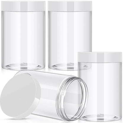 Patelai 4 Pieces Round Wide-mouth Leak Proof Plastic Container Jars with Lids for Travel Storage Makeup Beauty Products Face Creams Oils Salves Ointments DIY Making(27 Ounce,Clear)