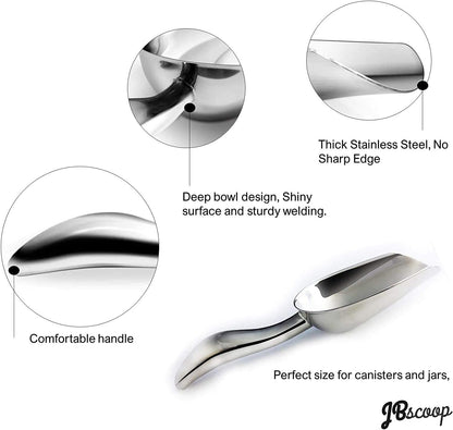 JBscoop Metal Ice Scoop Stainless Steel, Popcorn Scoop, 9.4 Inch Dog Food Scoop Popcorn for Party Wedding, Heavy Duty Dishwasher Safe