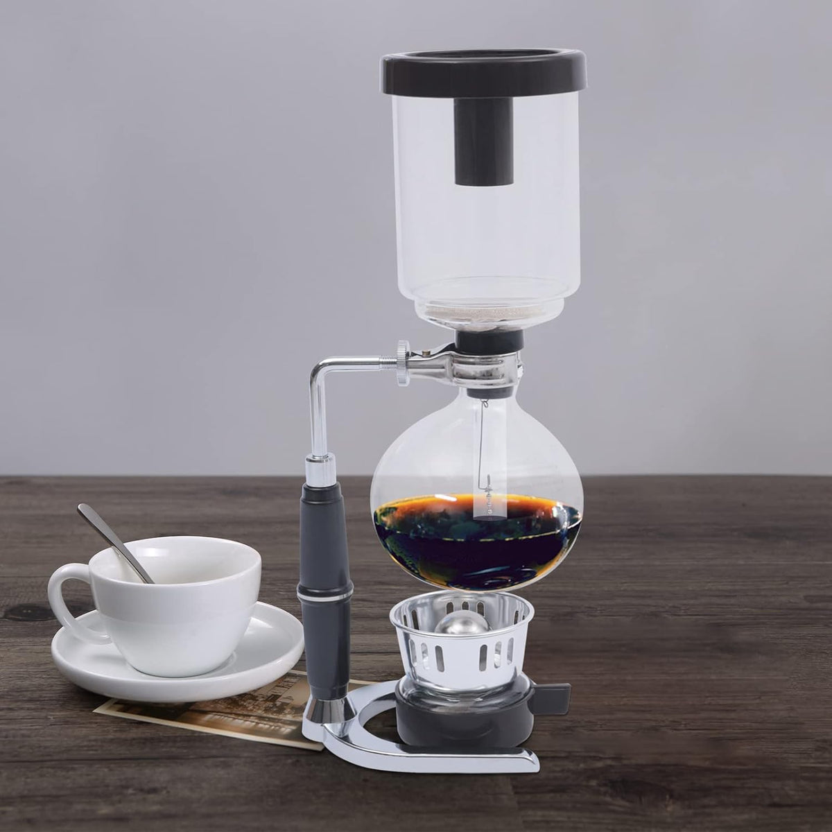 Glass Siphon Coffee Maker, 360ml Tabletop Glass Siphon Pot Glass Syphon Coffee Maker 3 Cups for Coffee Shop|Bar|Home Use, Black