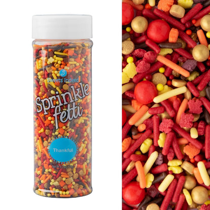 Sweets Indeed Thankful Fall Sprinklefetti Mix – 4 oz Jar, Autumn Sprinkles with Jimmies, Nonpareils, Leaf Quins & Sugar Pearls