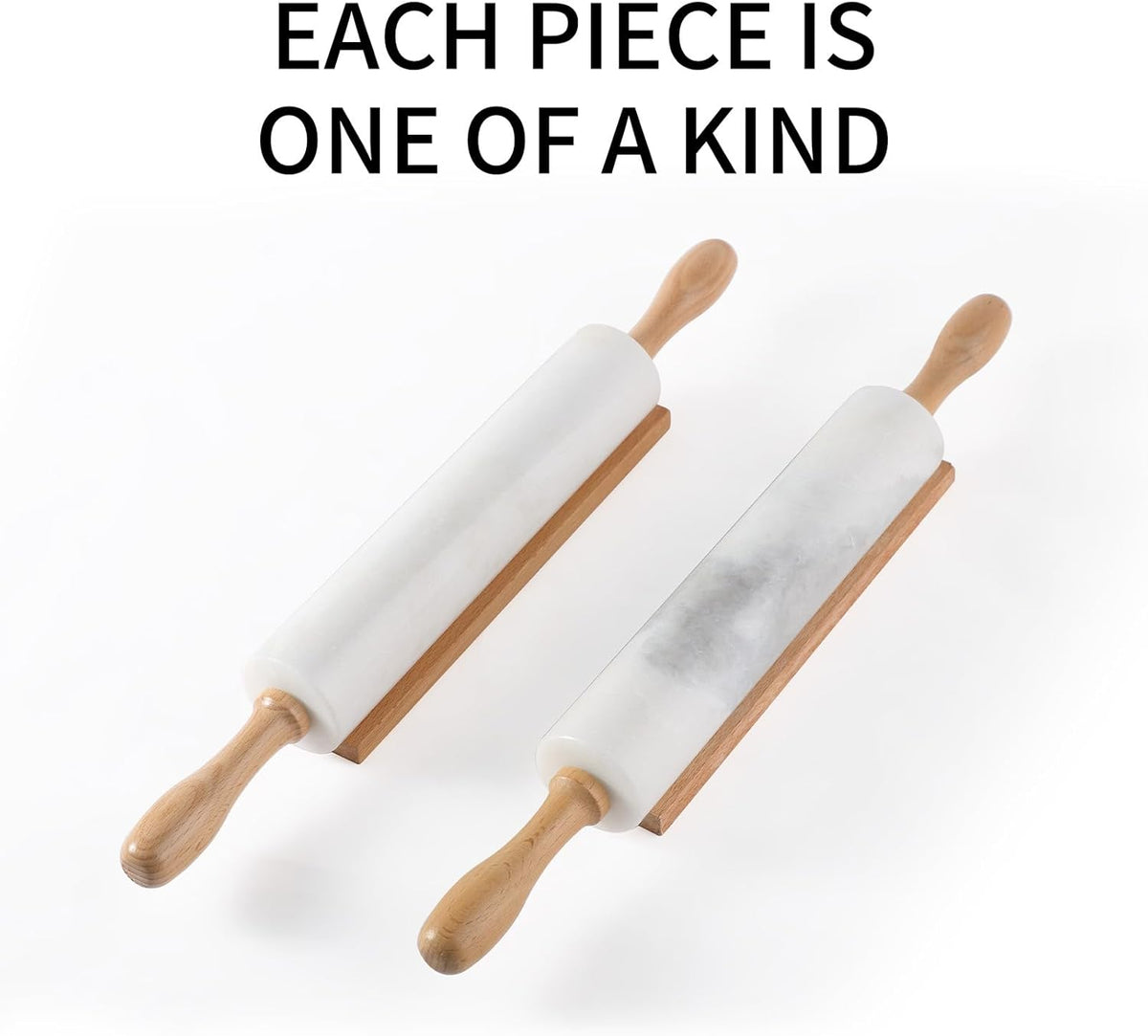 Koville Marble Rolling Pin, Non-Stick African Stone Polished Dough Roller, Pasta, Dumpling, Ravioli, Fondant, Pie Crust