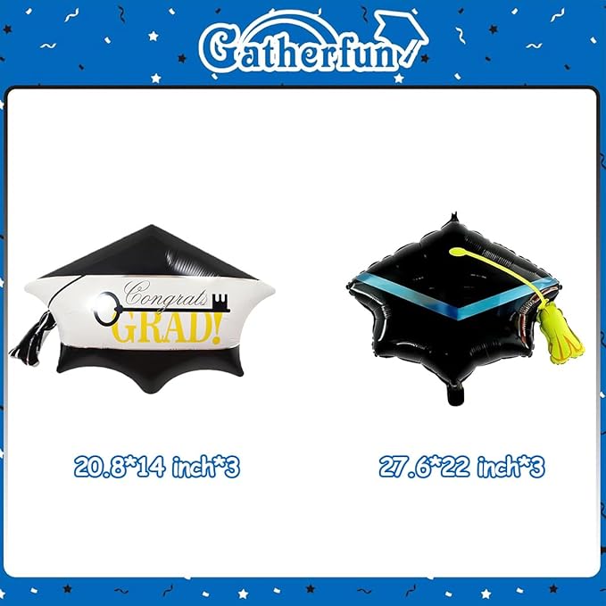 6pcs Graduation Cap Decorations Set, Congrats Grad Balloons, Large Graduation Cap, Hat Balloon with Tassel Design, Grad Foil Balloons For College High School Party Decorations 2026