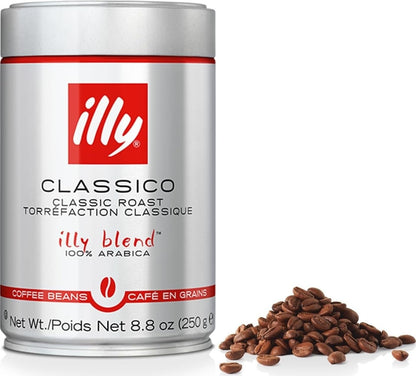 Illy Classico Whole Bean Coffee, Medium Roast, Classic Roast With Notes Of Caramel, Orange Blossom And Jasmine, 100% Arabica Coffee, No Preservatives, 8.8 Ounce Can (Pack Of 1)