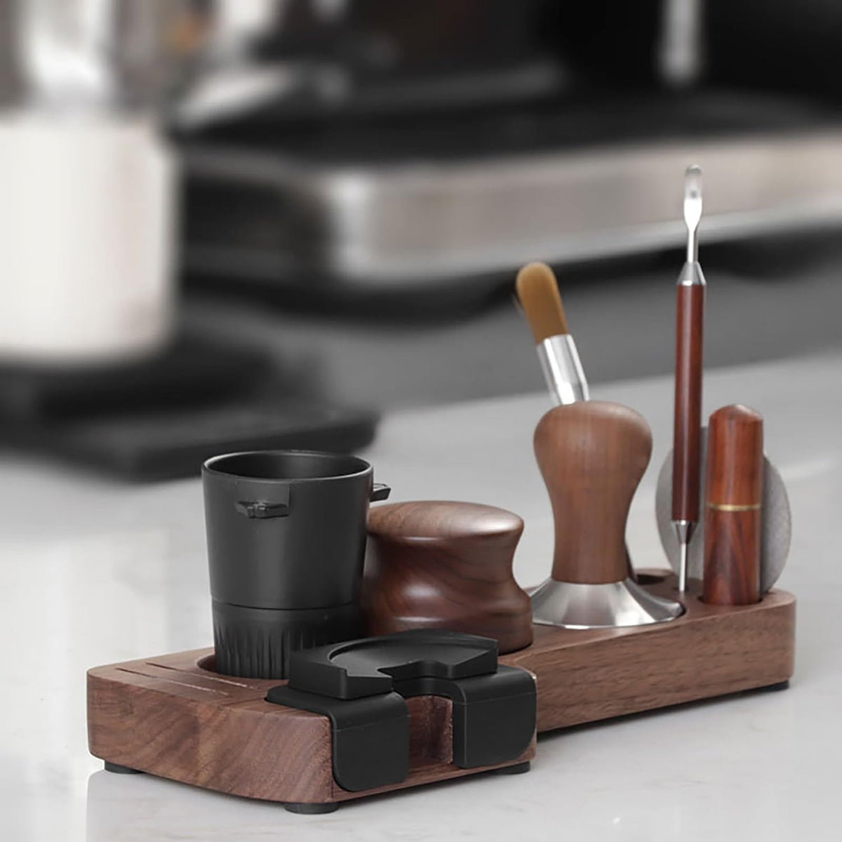 Joyeee Wooden Espresso Tamping Station, Portafilter Tamping Stand Espresso Coffee Organizer Box Fit for Storage 51, 53, 58MM Espresso Tamper Mat Portafilter Holder, (Accessories not included)