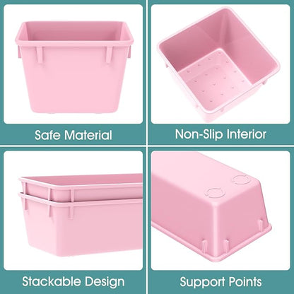 WOWBOX 25 PCS Plastic Drawer Organizer Set, 4 Sizes Desk Drawer Divider Organizers and Storage Bins for Makeup, Jewelry, Gadgets for Kitchen, Bedroom, Bathroom, Office, Pink