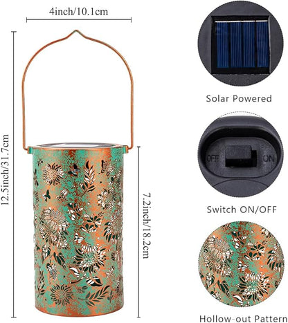 Solar Lanterns Outdoor Waterproof,Hanging Solar Lights for Garden Decor Outside,Sunflower Gifts for Women,Metal Lanterns Decorative Outdoor for Yard,Patio,Backyard,Porch-2 Pack