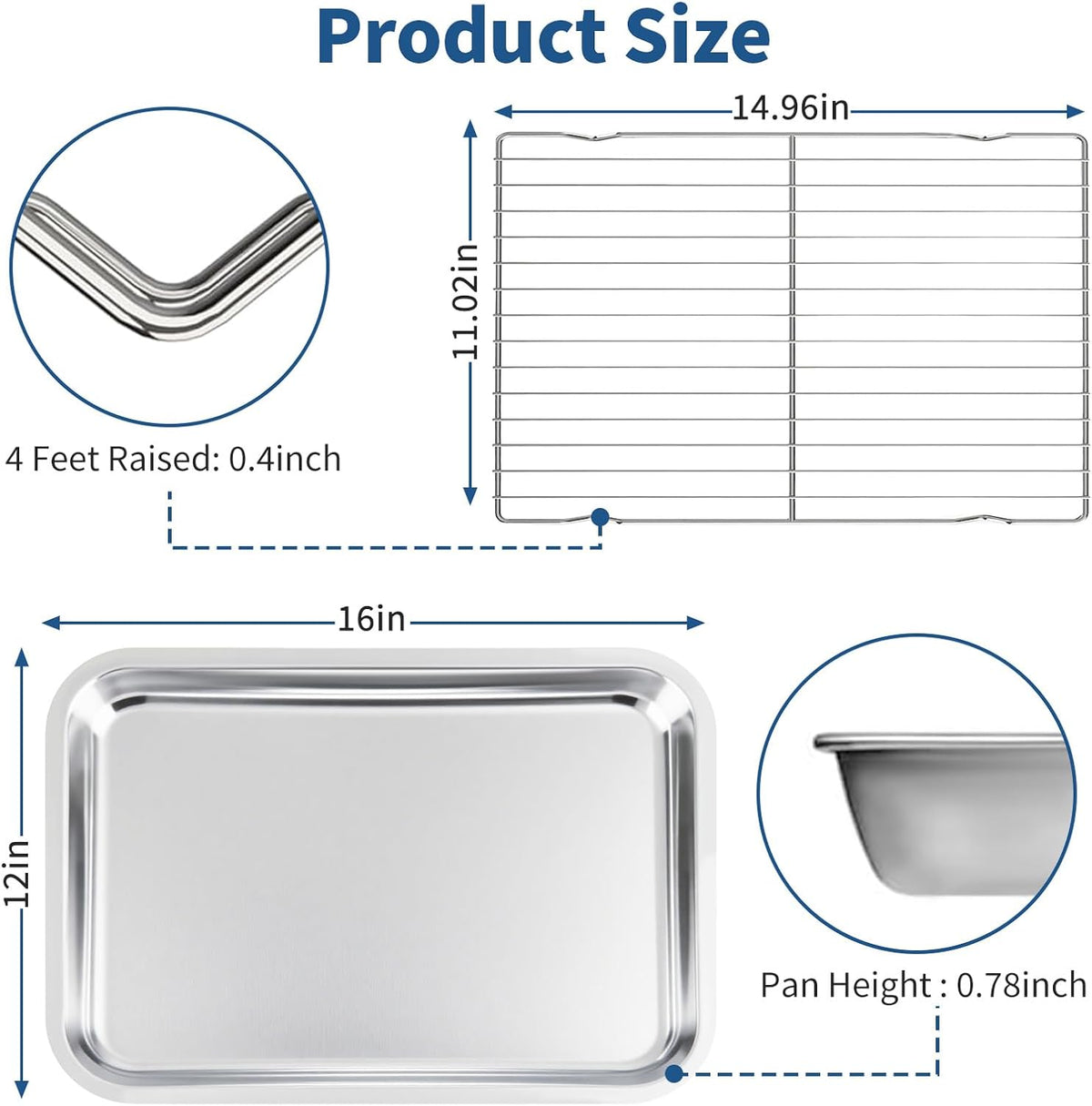 Baking Sheet with Rack Set of 4 (2 Pans + 2 Racks), 16 x 12 x 1 Inch Stainless Steel Cookie Pan with Cooling Rack, Non Toxic & Dishwasher Safe & Easy Clean for Baking, Cooling, Meats, Veggies
