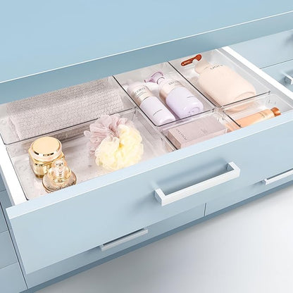 3 PCS Large Drawer Organizer, 3Sizes Plastic Versatile Desk Drawer Organizer Trays with Non-Slip Silicone Pads, Storage Bins for Makeup, Office, Kitchen Gadgets Utensils, Bedroom, Tools, Bathroom