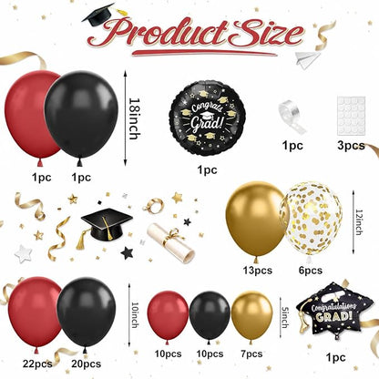 Graduation Balloon Arch Garland Kit, 2026 Graduation Party Decoration, Black Burgundy Gold Balloon with Congrats Grad Hat 2026 Balloons for College School Class of 2026 Congrats Party Supplies