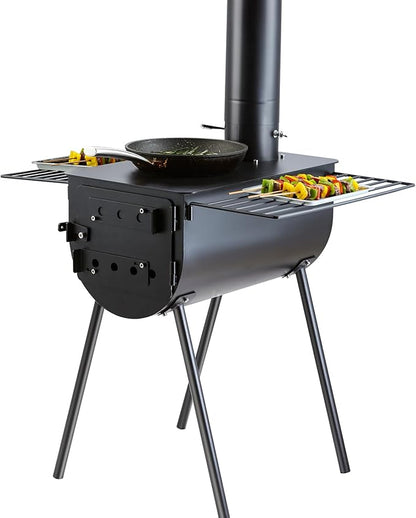 VEVOR 118" Camping Wood Stove, Portable Alloy Steel Tent Stove with 3000in³ Firebox, Outdoor Heating & Cooking Stove with Chimney Pipes & Gloves, Includes 8 Pipes for Efficient Heating