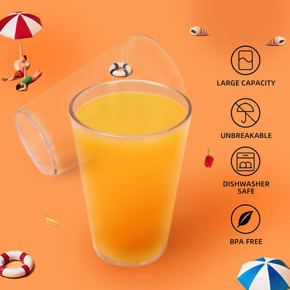 32 OZ Large Plastic Cups Reusable，Clear Unbreakable Iced Tea Tumblers, Set of 6 Stackable Drinking Cups for Poolside Party Home Travel BPA-free