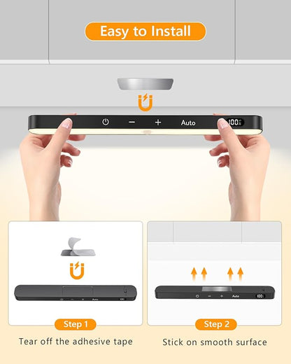 Ferswe Closet Lights Rechargeable, Battery Level Display, Dimmable Battery Powered Lights, 3000K Motion Sensor Light Indoor, 60 LED Touch Light for Kitchen, Closet, Shelf(4 Pack)
