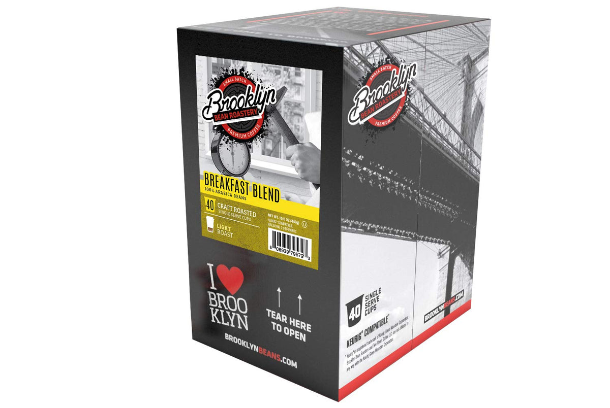 Brooklyn Beans Breakfast Blend Gourmet Coffee Pods - Compatible with Keurig 2.0 K Cup Brewers, 40 Count, Smooth and Balanced