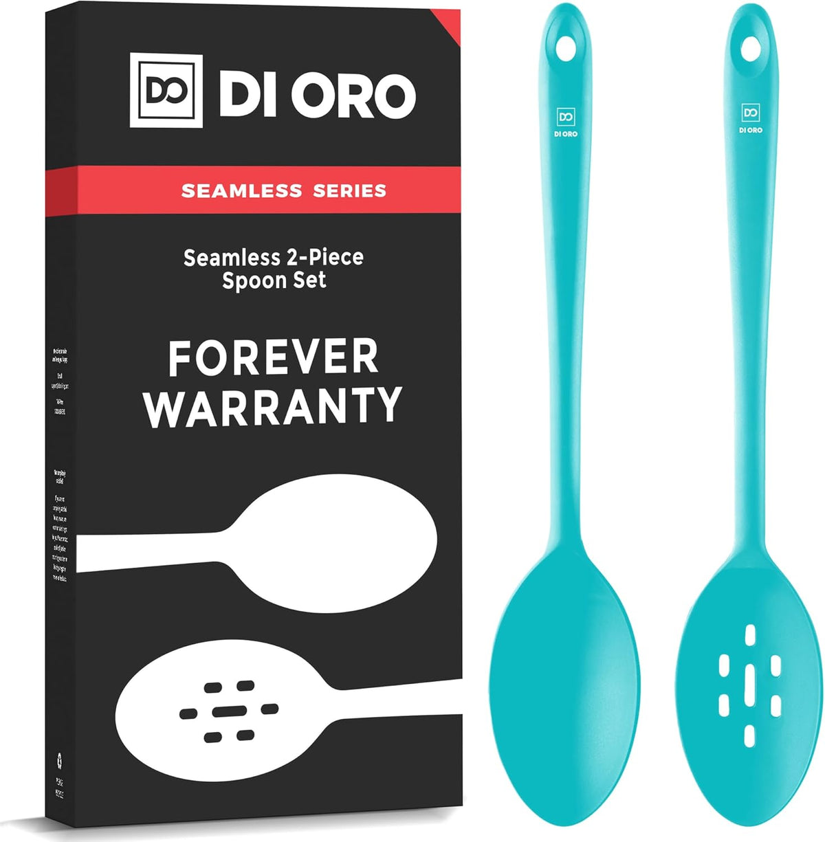 DI ORO Silicone Cooking Spoons - Large Mixing, Serving & Stirring - 600F Heat-Resistant Non-Stick - Big Solid & Slotted Basting Spoons