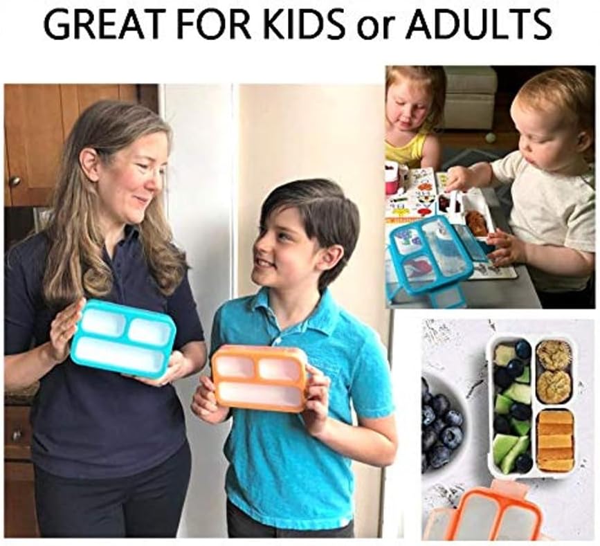 Snack Containers - Mini Bento Box, Small Lunch Boxes for Kids Toddlers Boys Girls, Leakproof 3 Compartment Containers for Meal or Snacks