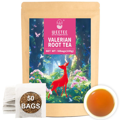 WT Weetee Valerian Root Tea Bags, Made with Pure Valerian Root (Valeriana), 50 Count Earthy/Woody Herbal Tea Bags, Naturally Caffeine-free