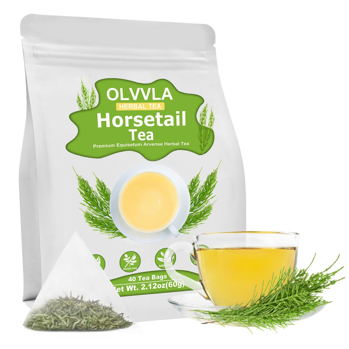 Olvvla - Premium Horsetail Tea Bags - 1.5g X 40 Count - Pure Natural Horsetail Herbal Tea - Caffeine-free - Non-GMO - Dried Horsetail Herb