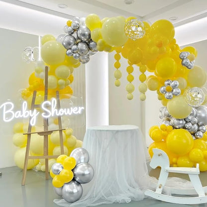 Yellow Silver Balloon Garland Arch Kit, 167Pcs Latex Balloons Different Sizes 18 12 10 5 inch for Birthday Bee themed Baby Shower Graduation Wedding Party Decorations