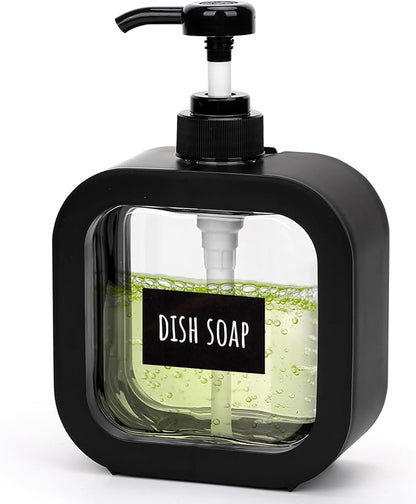 Segbeauty 16.9oz Hand Soap Dispenser, 500ml Leak-Proof Liquid Soap Dispenser for Bathroom, Black Modern Dish Soap Dispensers for Kitchen Sink, Refillable Plastic Pump Bottle with Waterproof Labels