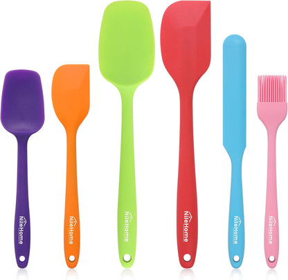 NileHome Silicone Spatula Set, 6 Pcs Food Grade Kitchen Utensils with Silicone Brush Heat Resistant Dishwasher Safe BPA-Free Rubber Spatula for