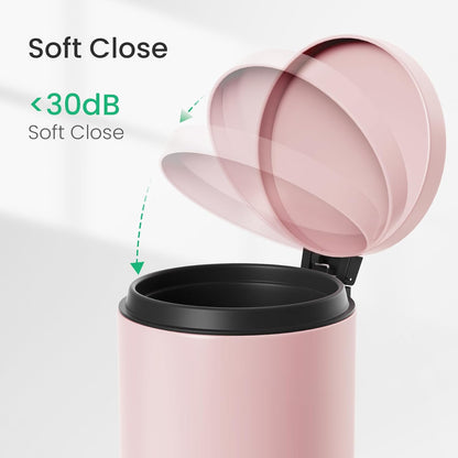 Cesun 1.2 Gallons Small Pink Trash Can, Bathroom Garbage Can with Lid and Foot Pedal, Mini Round Wastebasket for Bathroom, Bedroom, Office, 4.5 Liters / 1.2 Gallons, Pink
