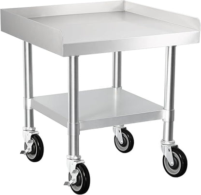 HARDURA Stainless Steel Equipment Work Stand 24" x 24" Prep Table with Under Shelf and Caster for Commercial & Workplace, Home, Hotel, Garage