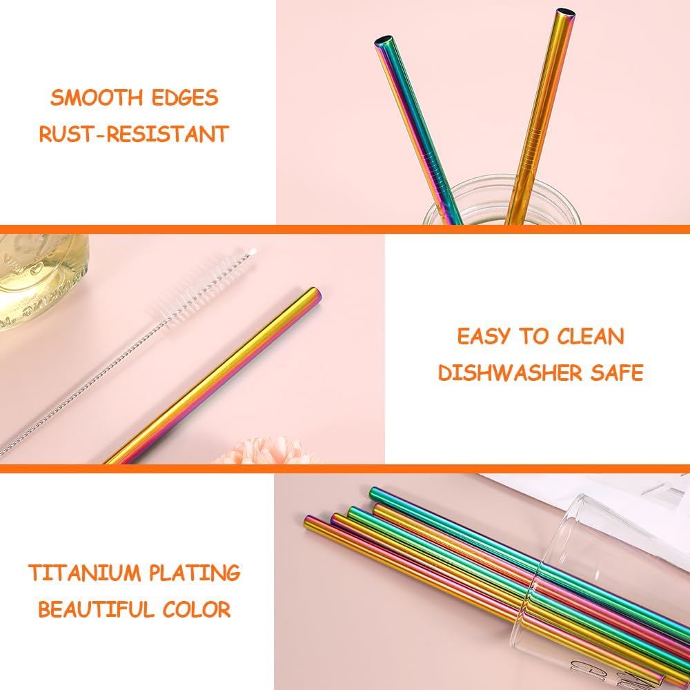 Lazycorner Reusable Stainless Steel Straws Metal Straw with Silicone Tip 5 Pcs 8mm Wide for 20/30/32oz Tumblers Smoothies and Shakes with 2 Cleaning