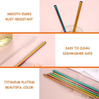 Lazycorner Reusable Stainless Steel Straws Metal Straw with Silicone Tip 5 Pcs 8mm Wide for 20/30/32oz Tumblers Smoothies and Shakes with 2 Cleaning