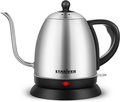 Stariver Electric Kettle Gooseneck Kettle, 1L Water Boiler, BPA-Free, Pour Over Tea Pot Stainless Steel for Coffee & Tea with Fast Heating