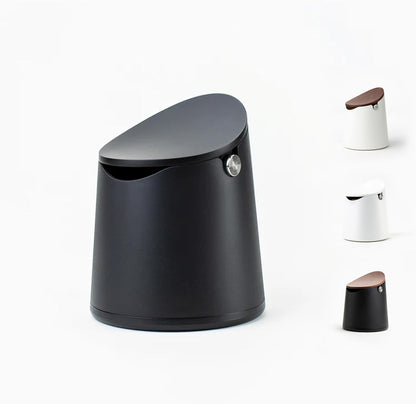 Crema Coffee Products Arc Knock Box | Holds 12–16 EspressoPucks|Durable,Stain-ResistantBuild withNon-Slip Base|Elegant WalnutPlastic Lid Design| EasyClean-Up &Moisture Control|BlackPlasticLid Finish
