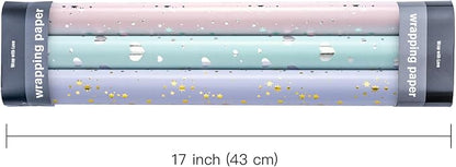 WRAPAHOLIC Wrapping Paper Roll - Mini Roll - 3 Rolls - 17 inch X 120 inch Per roll - Pastel Color and foil Patterns for Wedding, Bridal Shower, Birthday, Baby Shower, Mother Day, Valentine's Day