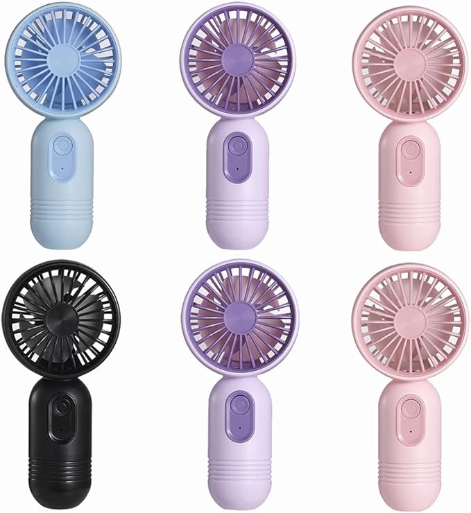 JODNO Mini Portable Fan 6 Pack, Cute Handheld Fan Battery Operated Lightweight Small Personal Fans with 3 Speeds and USB Rechargeable Eyelash Fans for Women Men Office Outdoor Travel Camping