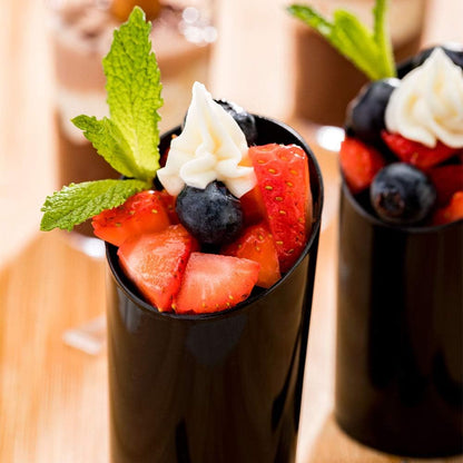 Restaurantware 3 Ounce Shot Glasses 100 Round Incline Cups - With Black Finish Disposable Plastic Shot Glasses For Serving Samples At Wedding