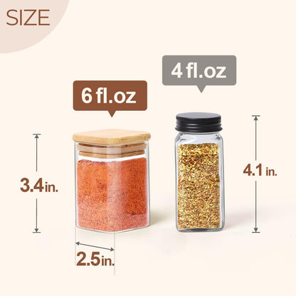 ComSaf Spice Jars with Labels 6 oz 12Pack, Small Spice Containers Starter Set, Glass Seasoning Jars with Lids, Square Seasoning Containers for Salt