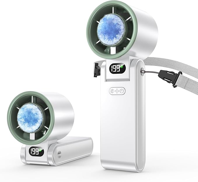 Portable Handheld Turbo Fan with Ice Cooler, 199 Speed Personal Fan,5500mAh Rechargeable,20H Cooling Time,20000 RPM Powerful Silent Motor, Summer Essential for Travel/Outdoor/Office, White