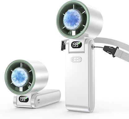 Portable Handheld Turbo Fan with Ice Cooler, 199 Speed Personal Fan,5500mAh Rechargeable,20H Cooling Time,20000 RPM Powerful Silent Motor, Summer Essential for Travel/Outdoor/Office, White