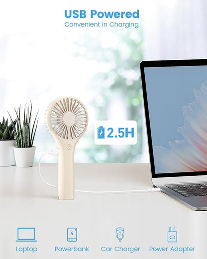 Edvision Portable Mini Fan - Powerful Personal Handheld Fan with 3 Speeds, Cute and Small, USB Rechargeable for Travel/Lash/Makeup/Outdoor/Home, Beige